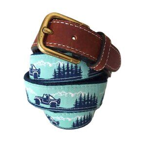 Simply Southern Canvas + Leather Belt Jeep Mountains Pattern Men's Size 38